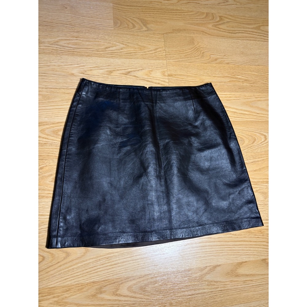 Vintage Y2K Cache Brown 100% Genuine Leather Mini Skirt Size 8 A Line Zip Back